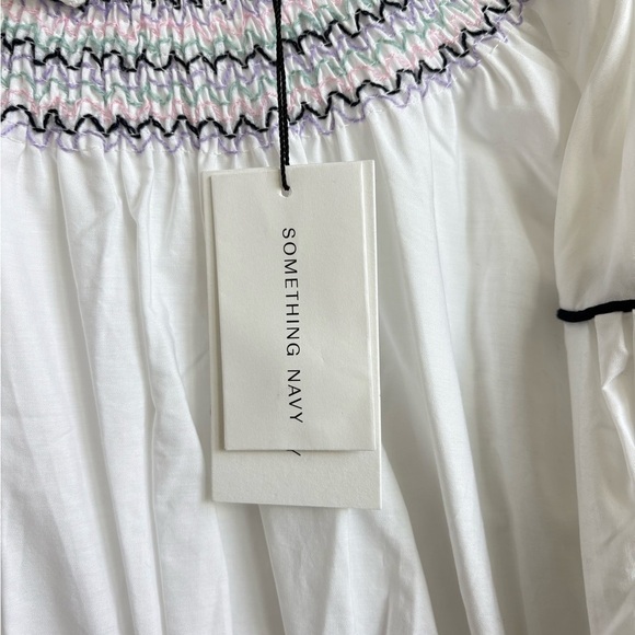 Something Navy Women's Smocked White Puffed Sleeve MIDI Dress  NWT - Picture 5 of 7